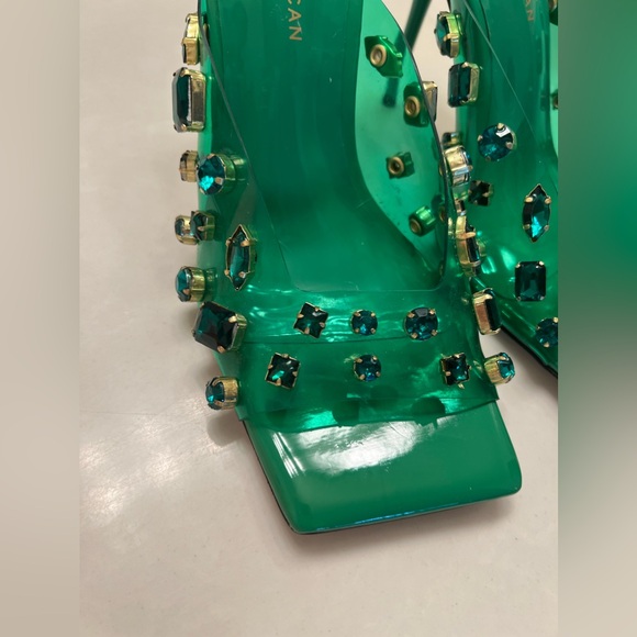 New summer green Good American diamonds forever square toe slip on wedge - Picture 4 of 6